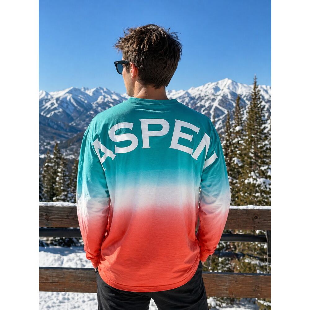 ASPEN Ombre Long Sleeve Spirit Jersey Orange Teal Size Medium Ski